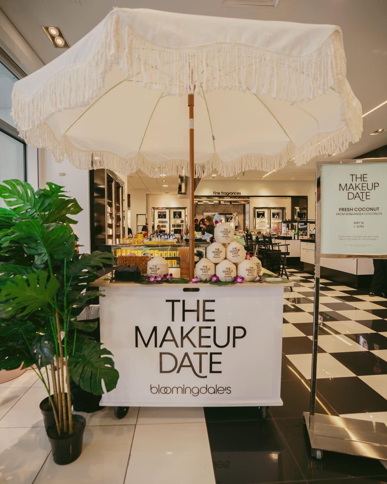 Coconut cart styled for Bloomingdale's Makeup Date