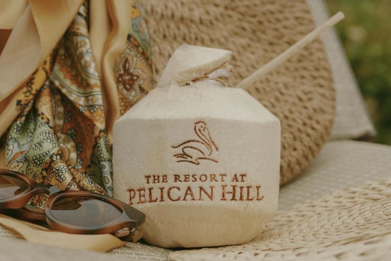 Coconut stamped with The Resort at Pelican Hill crest