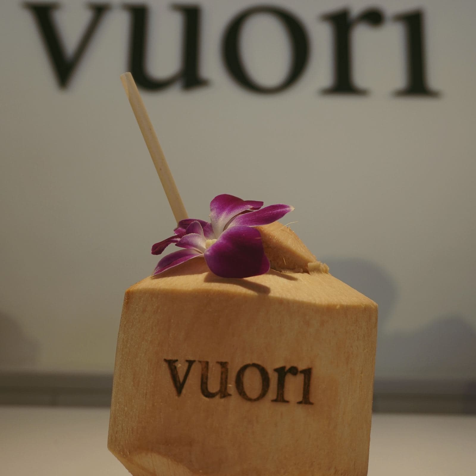 Vuori-stamped coconut in a Vuori store
